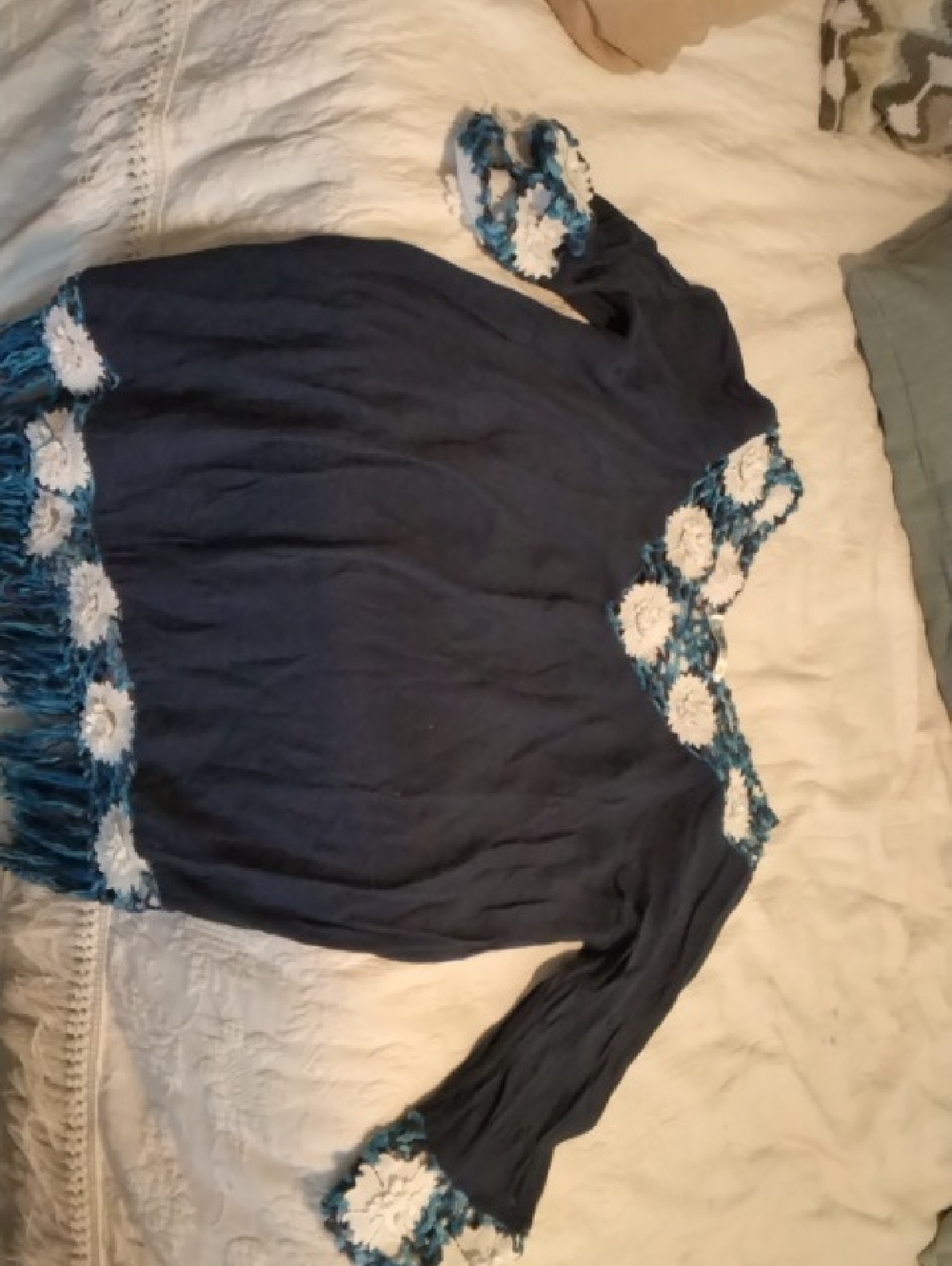 India Boutique Navy Blue Crochet Floral Trim Tunic